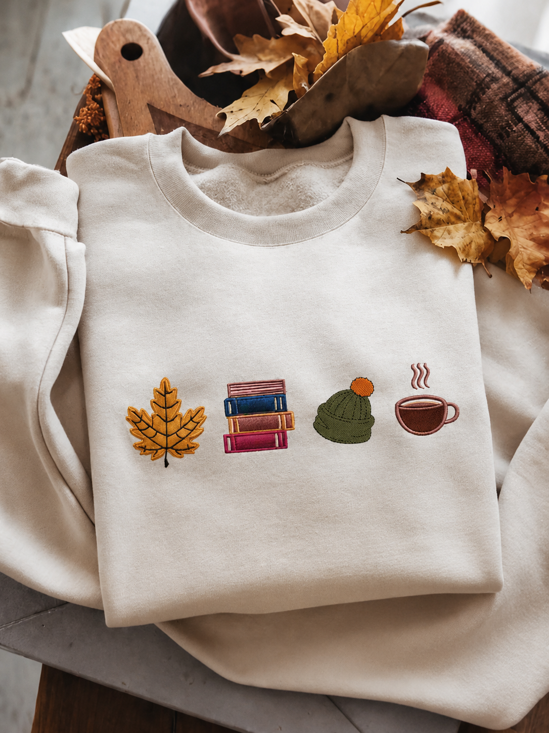 Cozy Fall Reading Embroidered Crewneck