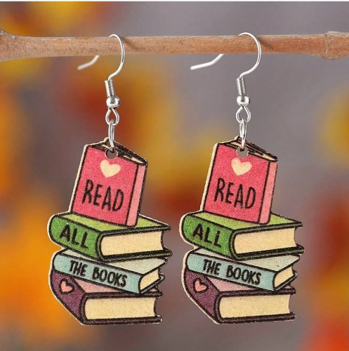 Wooden Love To Read All Books Earrings