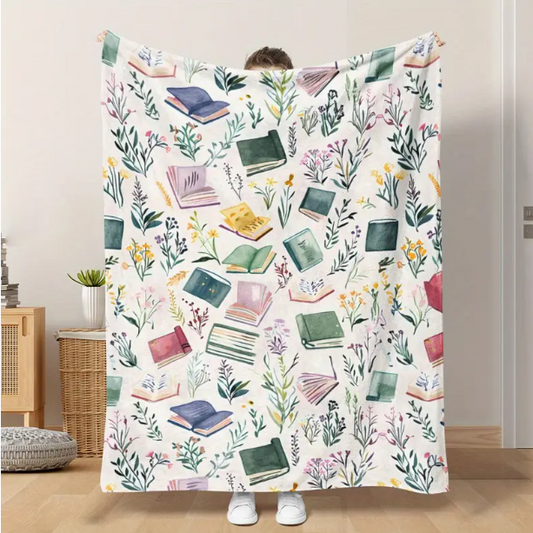"Floral Bookish Bliss" Cozy Blanket ππΈ
