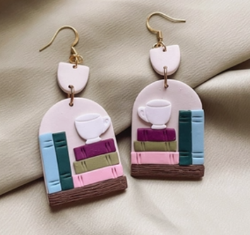 Cozy Bookstack Coffee Earrings βπ