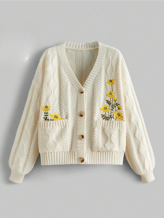 Embroidered Daisy Knit Cardigan