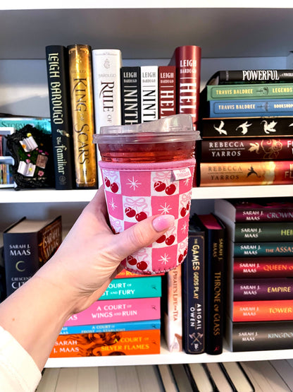 Cherry Bow Coquette Checkered Iced Coffee Sleeve 🍒✨  - Small