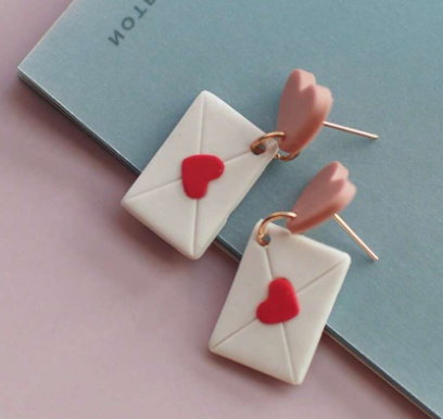 Clay Sealed With A Heart Envelope Earrings