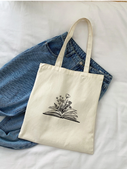 Floral Book Lover Canvas Tote Bag