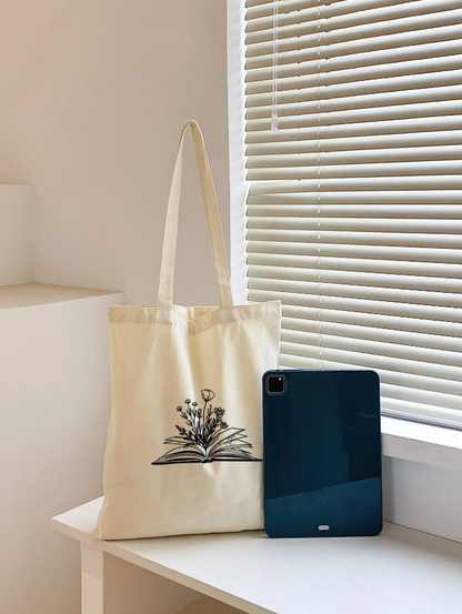 Floral Book Lover Canvas Tote Bag
