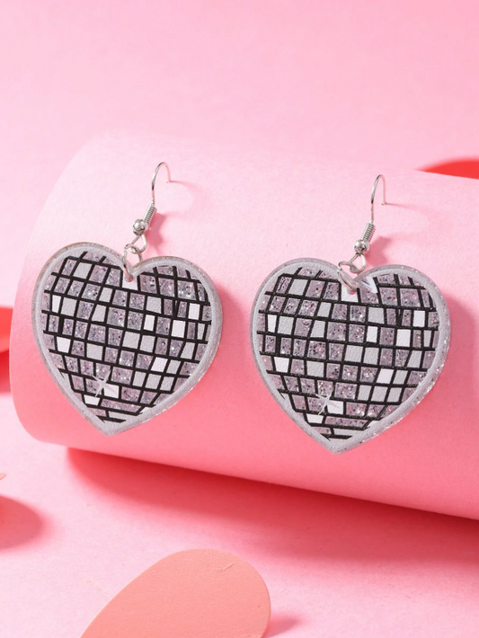 Heart-Shaped Disco Ball Earrings