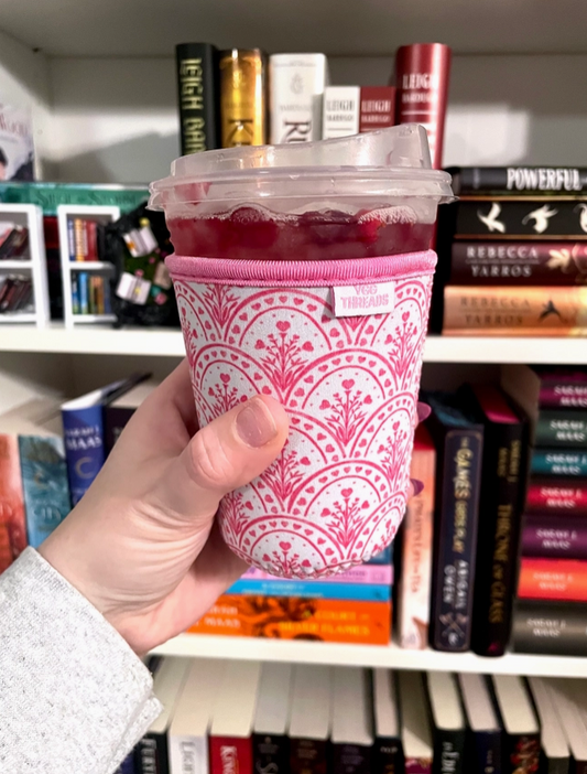 Pink Scalloped Heart Iced Coffee Drink Sleeve