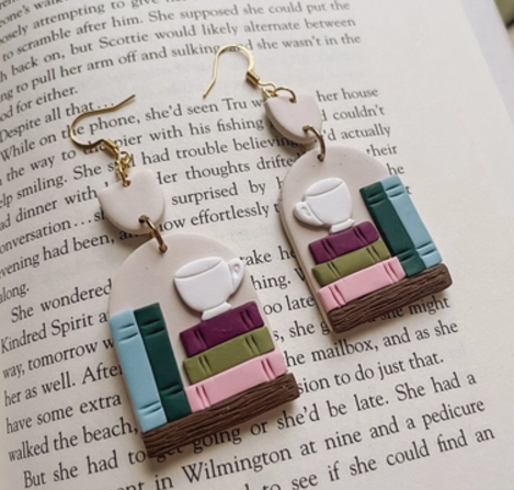 Cozy Bookstack Coffee Earrings ☕📚