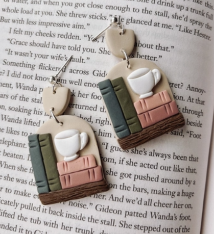 Cozy Bookstack Coffee Earrings ☕📚