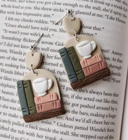 Cozy Bookstack Coffee Earrings ☕📚