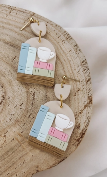 Cozy Bookstack Coffee Earrings ☕📚