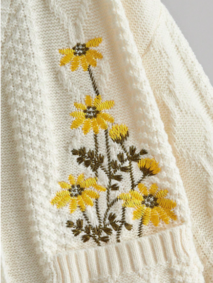 Embroidered Daisy Knit Cardigan