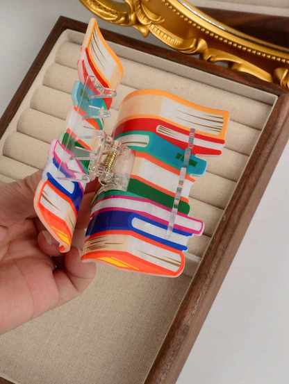 Colorful Bookshelf Hair Claw Clip
