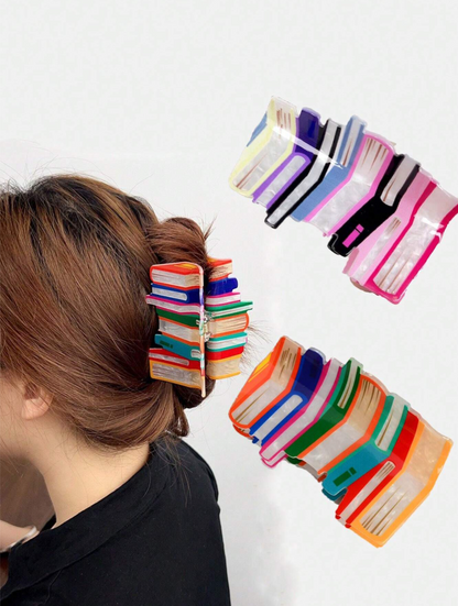 Colorful Bookshelf Hair Claw Clip