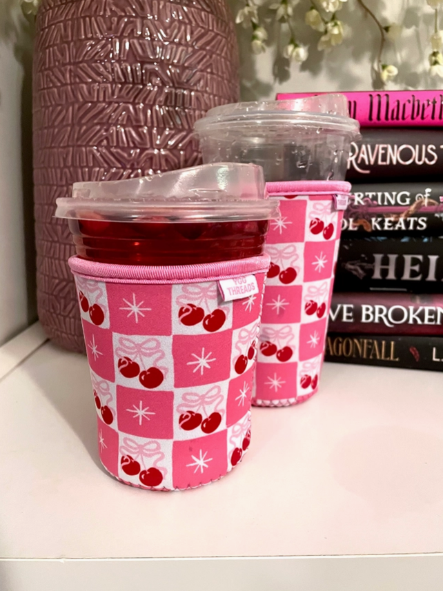 Cherry Bow Coquette Girl Iced Coffee Drink Sleeve