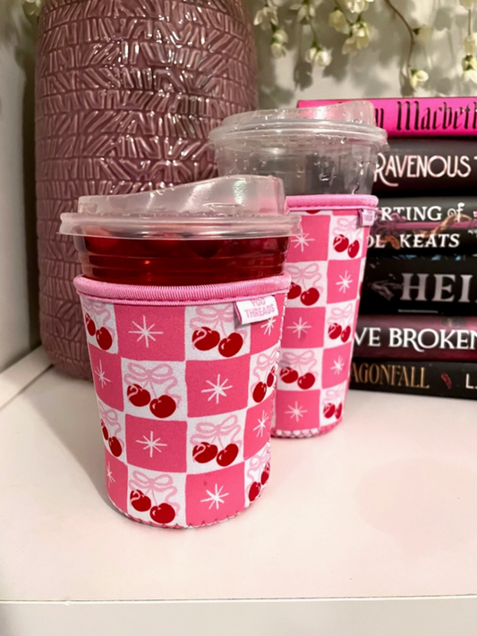 Cherry Bow Coquette Girl Iced Coffee Drink Sleeve