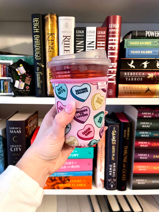 Candy Heart Book Tropes Iced Coffee Drink Sleeve 💕☕- Small